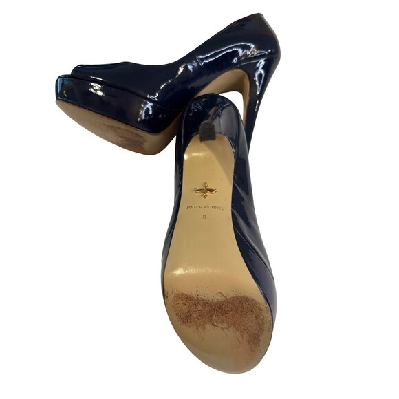 Pour La Victoire Women’s 8M Navy Blue Patent Leather Peep Toe Platform Heels - Picture 7 of 8